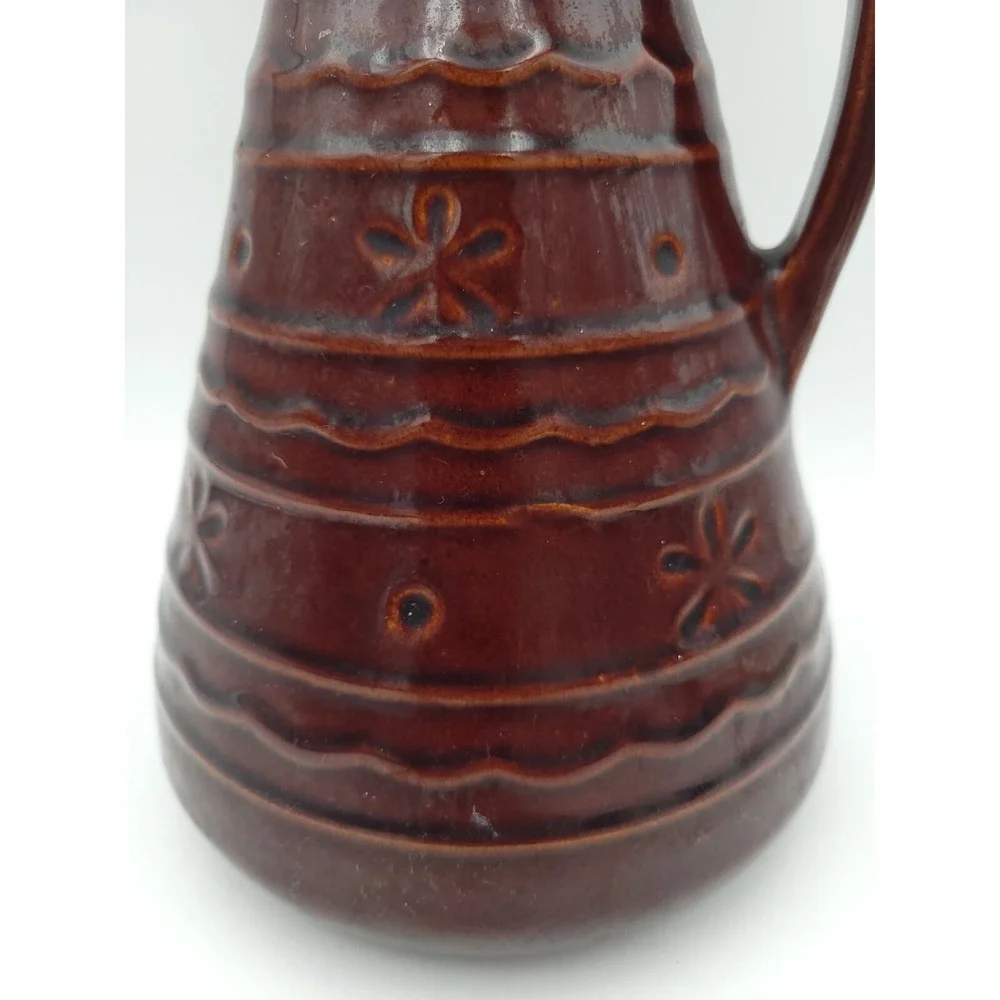 Vtg 1950's Marcrest daisy & dot Brown Stoneware Floral Carafe Decanter Pitcher - Picture 2 of 11